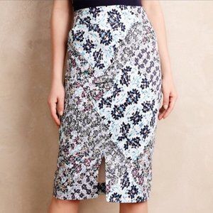 Anthropologie Sam & Lavi Blue Floral Patchwork Pencil Skirt